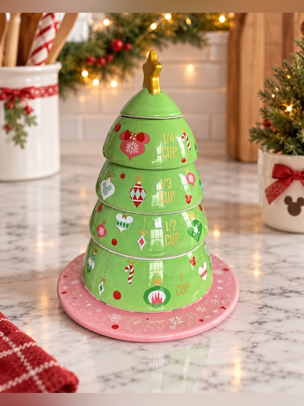 Disney Parks Mickey & Minnie Christmas Tree Stacking Measuring Cups Set